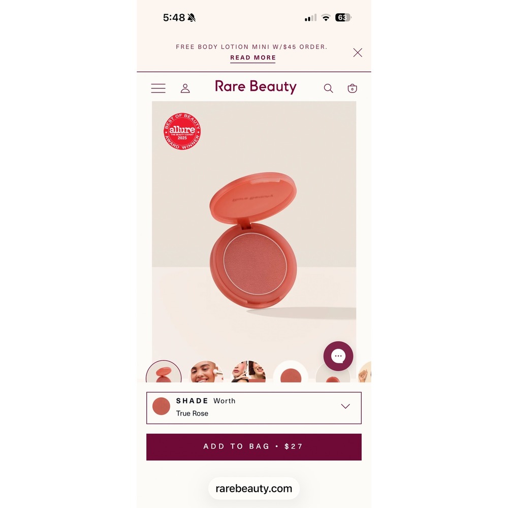 Rare Beauty Soft Pinch Matte Bouncy Blush Worth True Rose Pink cream powder new